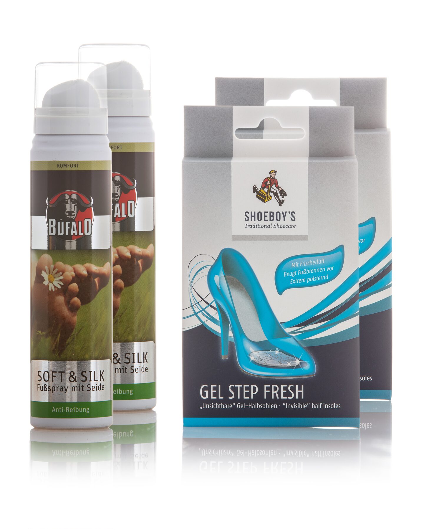 Produktabbildung für Gel Step und Buffalo Fußspray