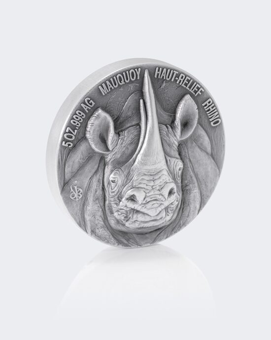 Produktabbildung für Hoch-Relief Silbermünze Rhinozeros