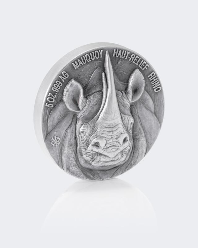 Hoch-Relief Silbermünze Rhinozeros