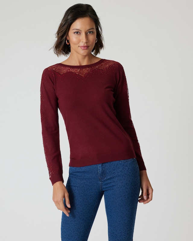 Pullover mit Spitze und Strass
