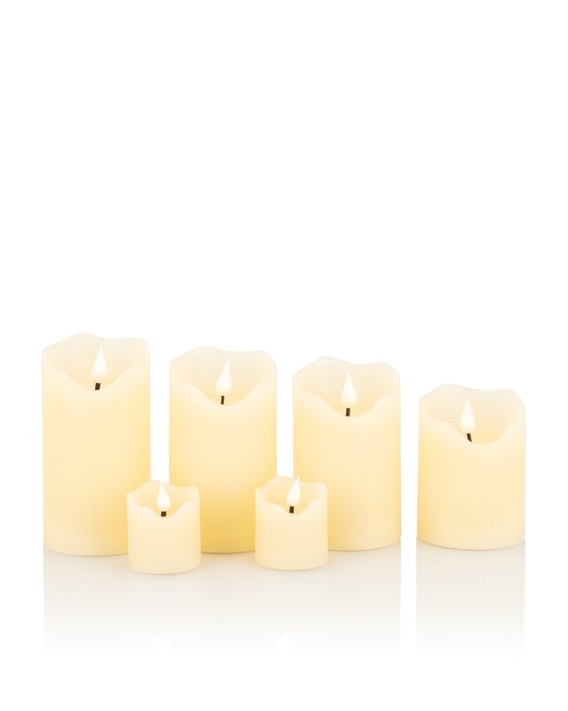 LED-Stumpenkerzen-Set, 6tlg., mit Fernbedienung + dimmbar