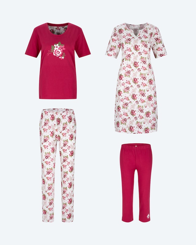 Pyjama, Hose & Nachthemd, 4tlg.