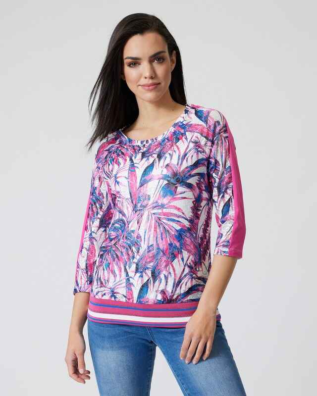 3/4-Shirt mit Blätterdruck