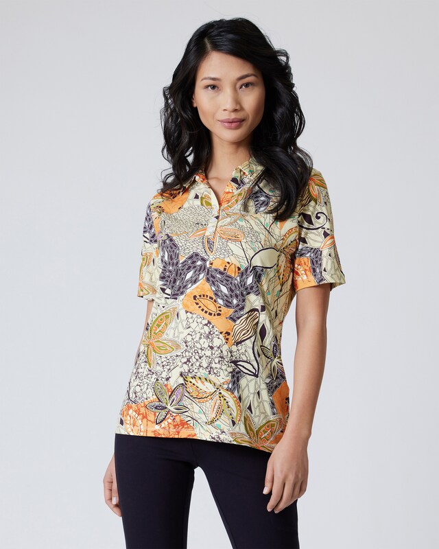 Poloshirt mit Blätterdruck