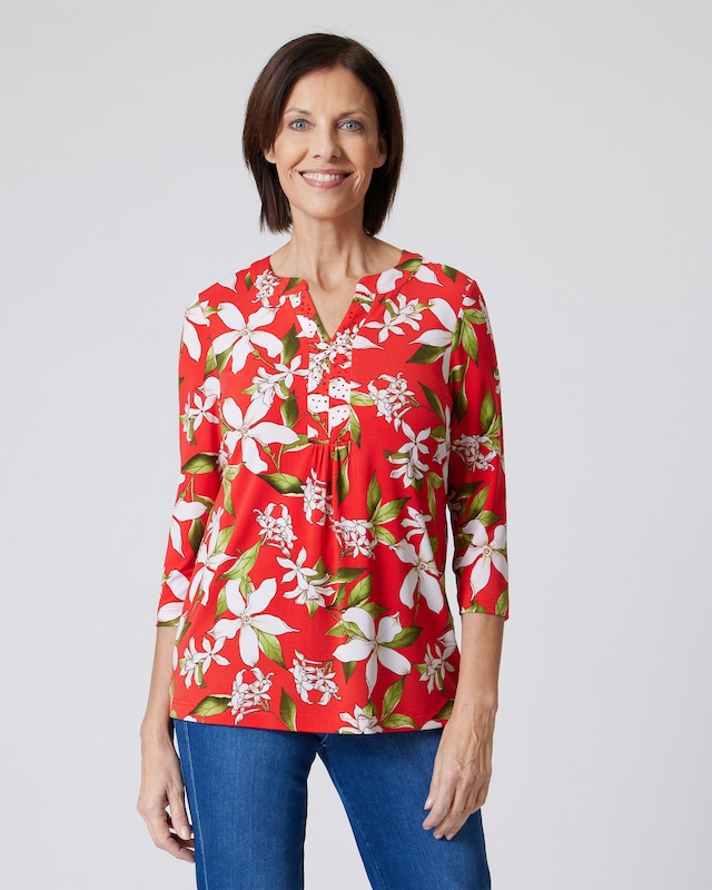 Longshirt mit Magnolien-Print