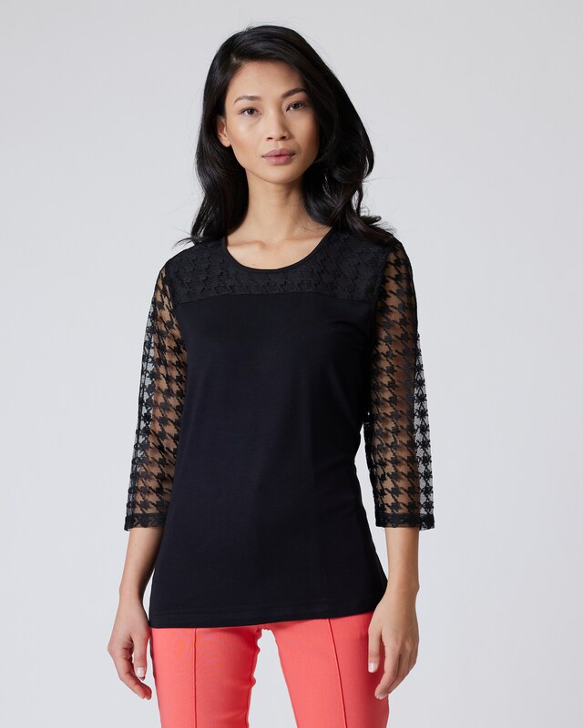 Shirt mit Hahnentritt-Spitze