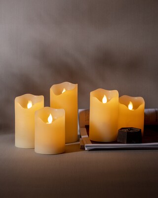Stumpenkerze mit beweglicher Flamme, 5tlg.