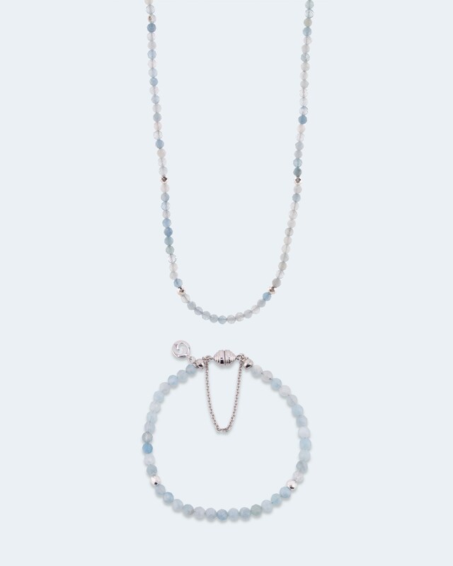 Collier und Armband mit Aquamarin und Hämatit