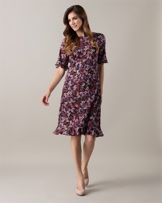 Etuikleid mit Volant & Blumendesign