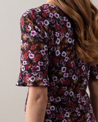 Etuikleid mit Volant & Blumendesign