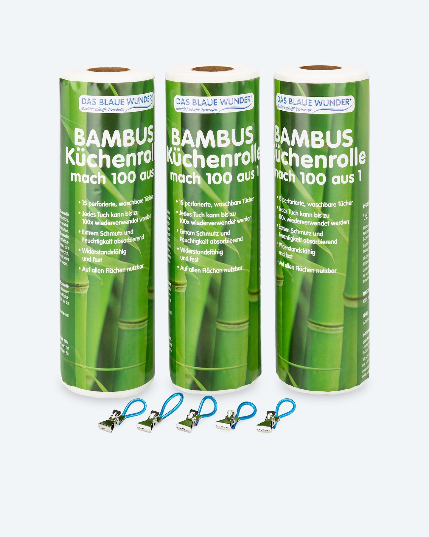 Produktabbildung für Bambus Küchenrolle, 3er Set + 5 Clips