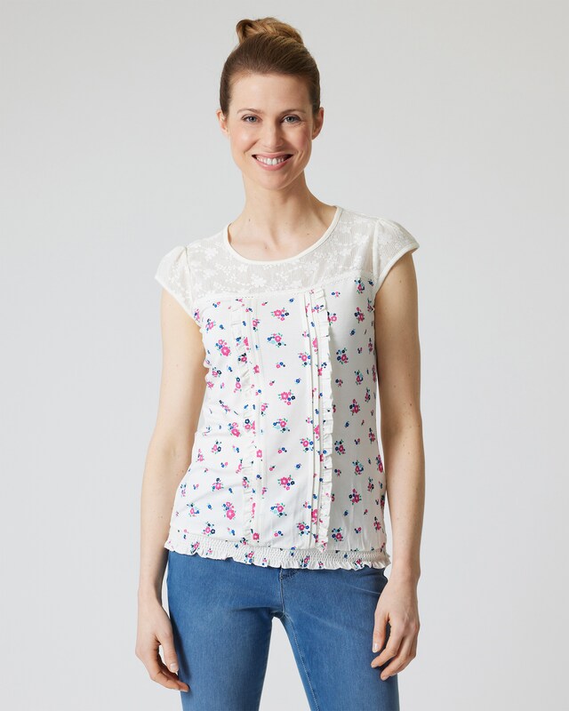 Shirt mit Spitze und Blumendruck