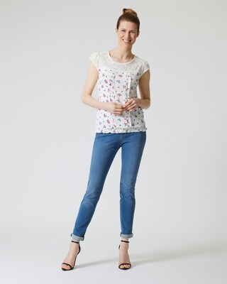 Shirt mit Spitze und Blumendruck