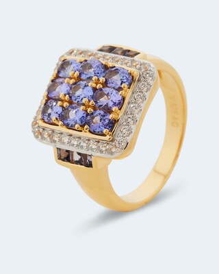 Ring mit Tansanit AAAA, Iolith und Zirkon