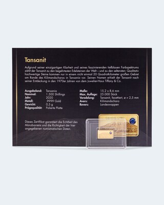 "Gemme d ´Or" Goldbarren mit Tansanit und Album