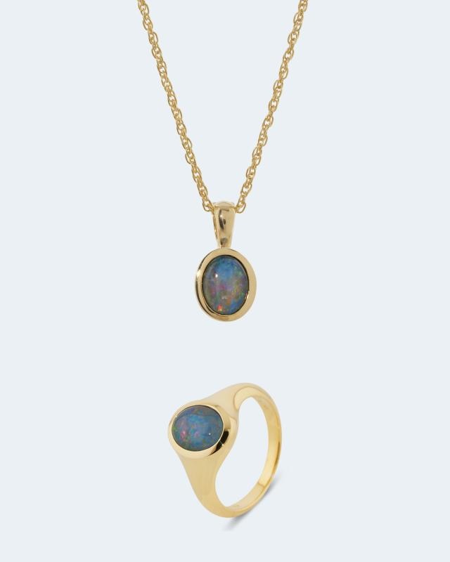 Ring, Anhänger & Kette mit Opal-Triplette