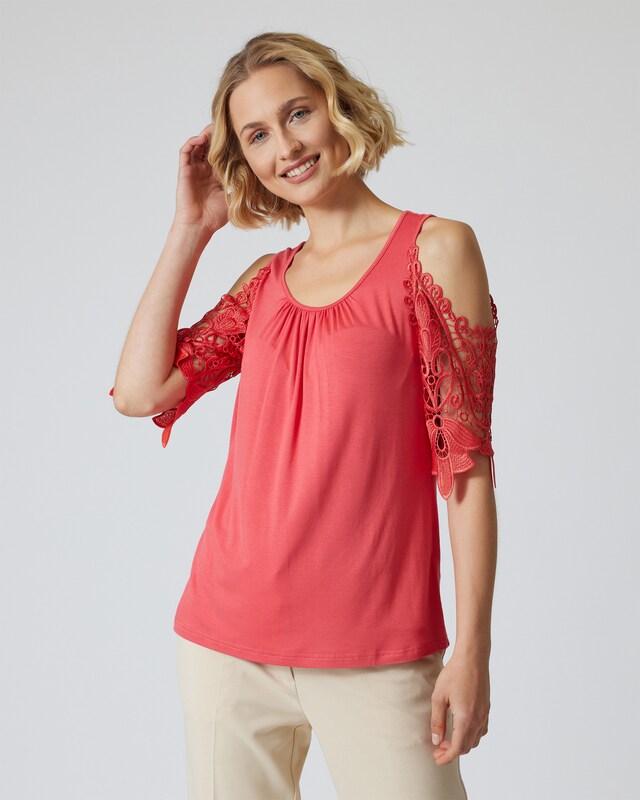 Shirt mit Spitzenärmeln und Cut-Outs