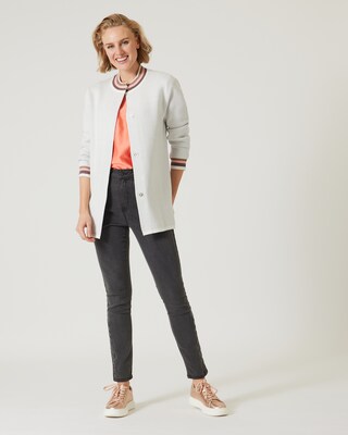 Long-Strickjacke mit Blüten-Jacquard