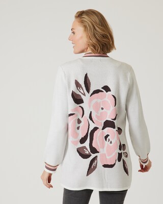 Long-Strickjacke mit Blüten-Jacquard