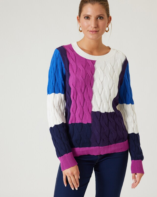 Colorblock Zopfpullover