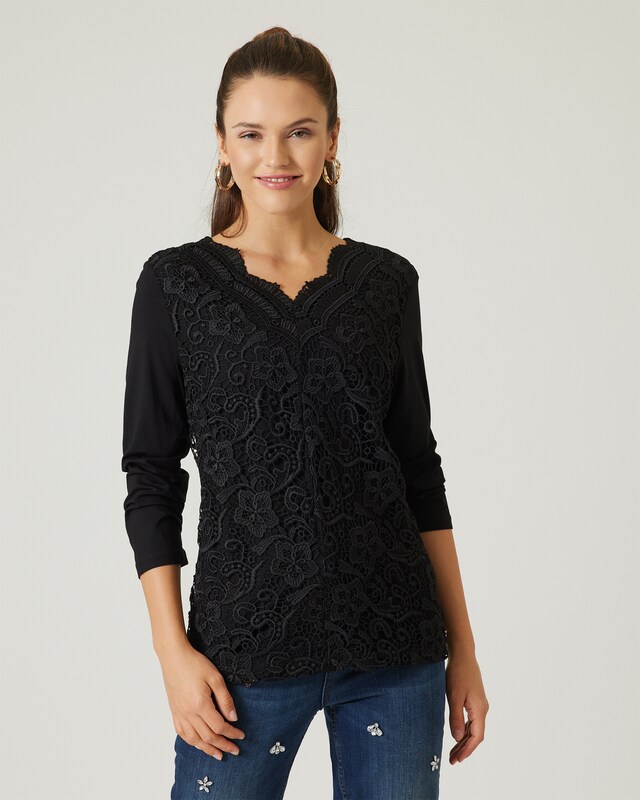 Spitzenshirt mit V-Neck