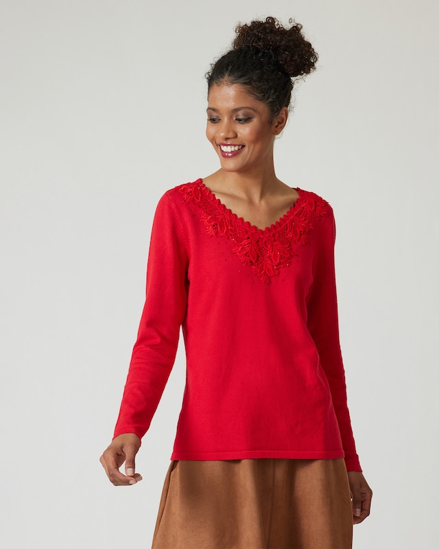 Pullover mit Spitzenausschnitt