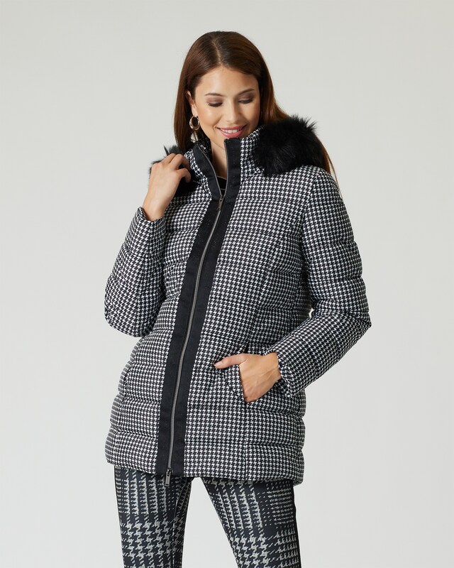 Steppjacke mit Hahnentritt-Print
