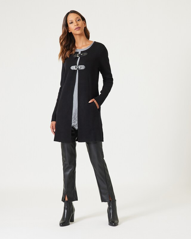 Longcardigan mit Schmuckverschluss