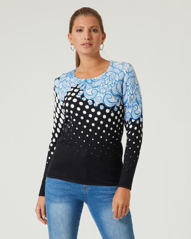 Ovanti Strickdesign Pullover mit Punkte- und Spitzendruck