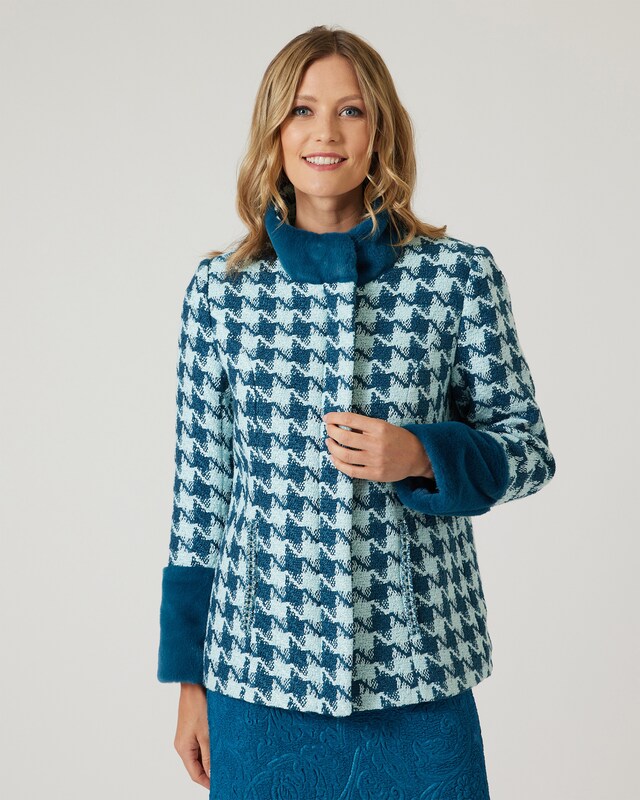Bouclé-Jacke mit Hahnentritt