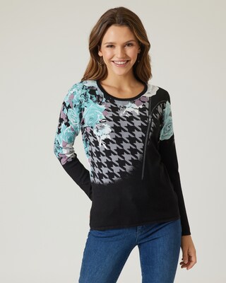 Pullover mit Blumen- und Hahnentritt-Druck