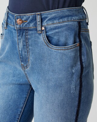 Ankle-Jeans mit Glitzerstreifen
