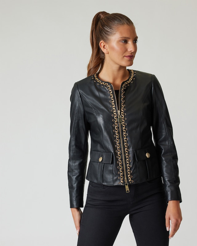 Lederjacke mit Ketten-Deko