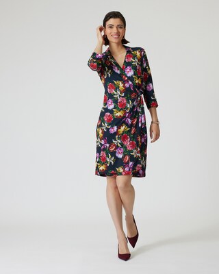 Wickelkleid mit Kragen & Blumendruck
