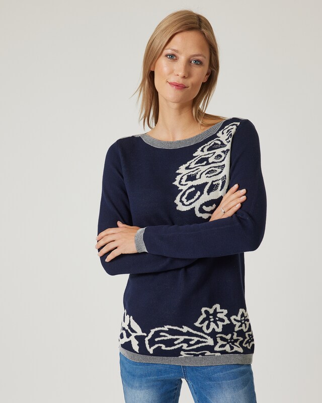 Pullover mit Jacquard-Blumenmuster