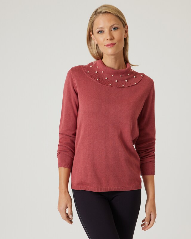 Rollkragenpullover mit Perlen-Deko