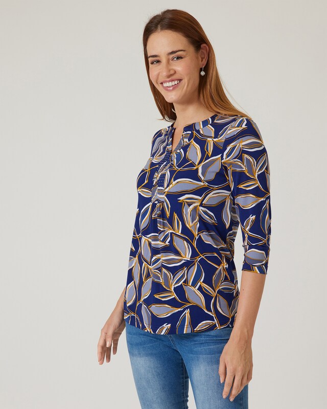 Longshirt mit Blätterdruck