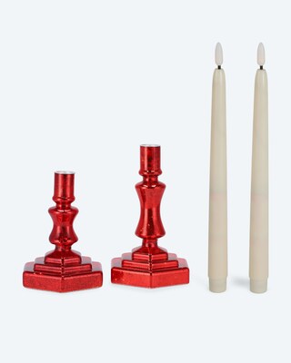 2 LED-Stabkerzenhalter & 2 LED-Kunststoff-Stabkerzen