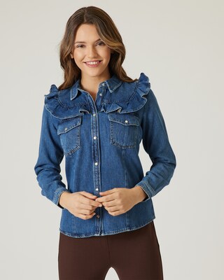 Jeansbluse mit Rüschen
