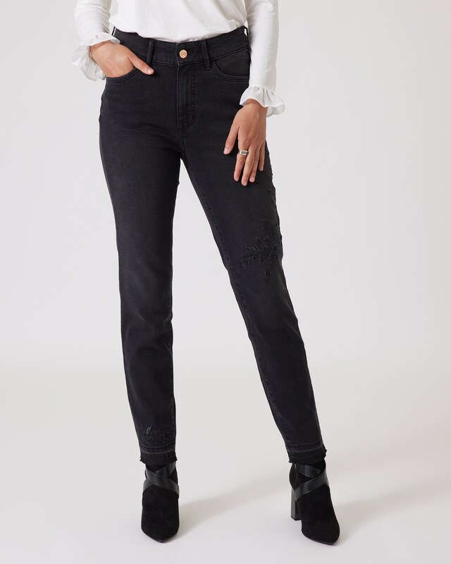 Jeans mit Stickerei an der Seitennaht