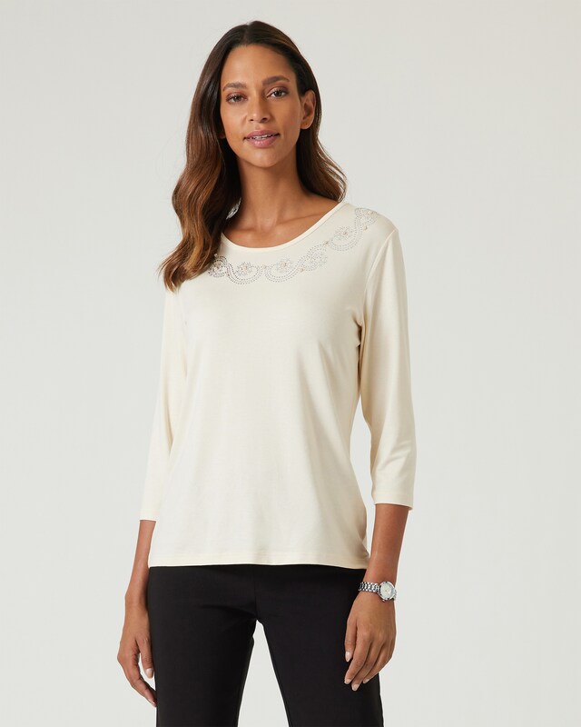 Shirt, tonale Strass/Perlen-Verzierung
