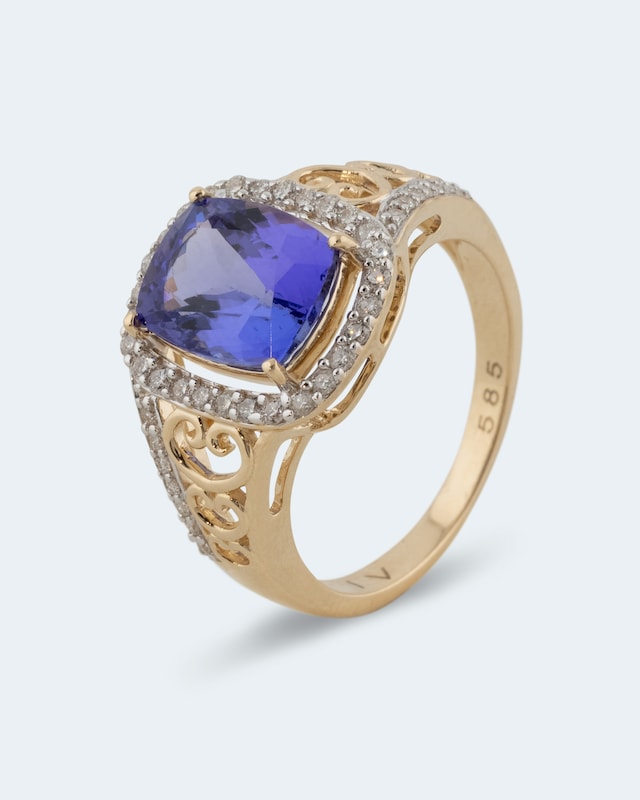 Ring mit Tansanit AAAA+ und Brillant