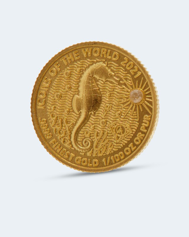 Goldmünze Piedfort Diamond Seepferd