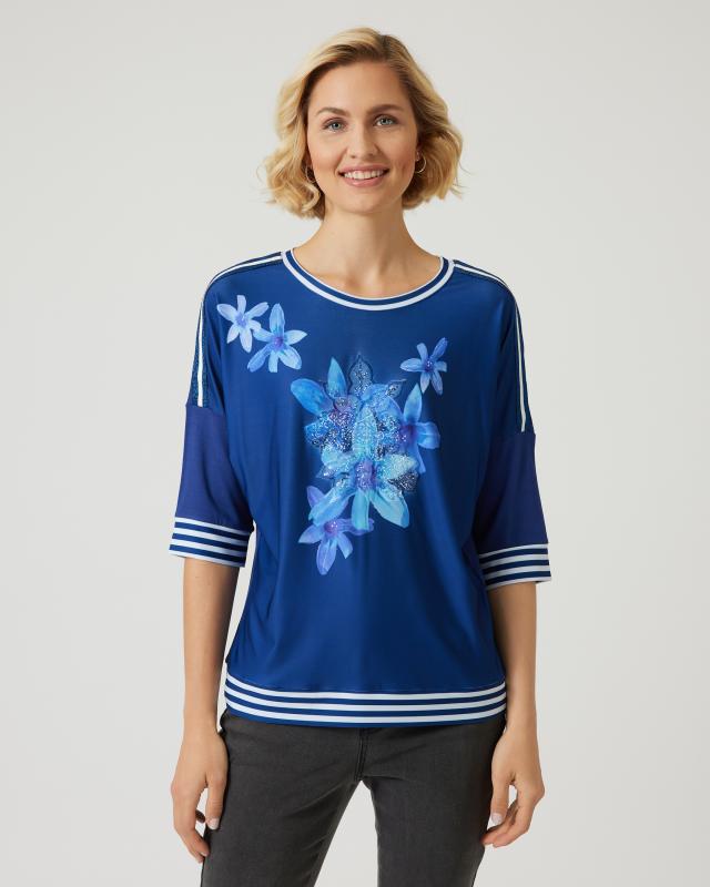 Produktabbildung für Shirt mit Blumendruck und Zierstreifen