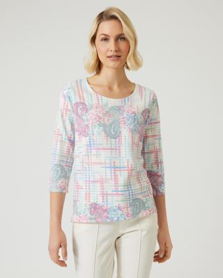 Pullover mit Karo- und Blütendruck