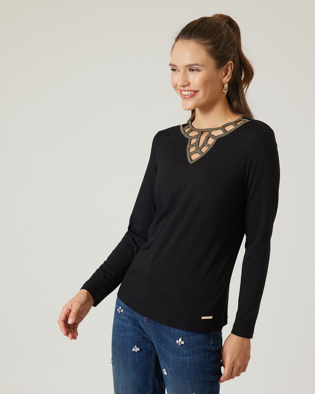 Shirt mit Schmuck-Ausschnitt