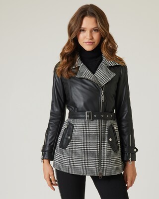 Longlederjacke mit Karomuster