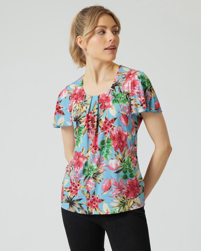 Produktabbildung für Shirt mit Blumen/Blätterdruck
