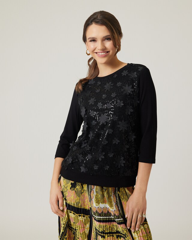 Shirt mit Blüten & Sequinverzierung