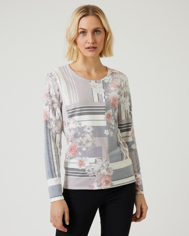 Soft Pullover "Blumen/Streifen"